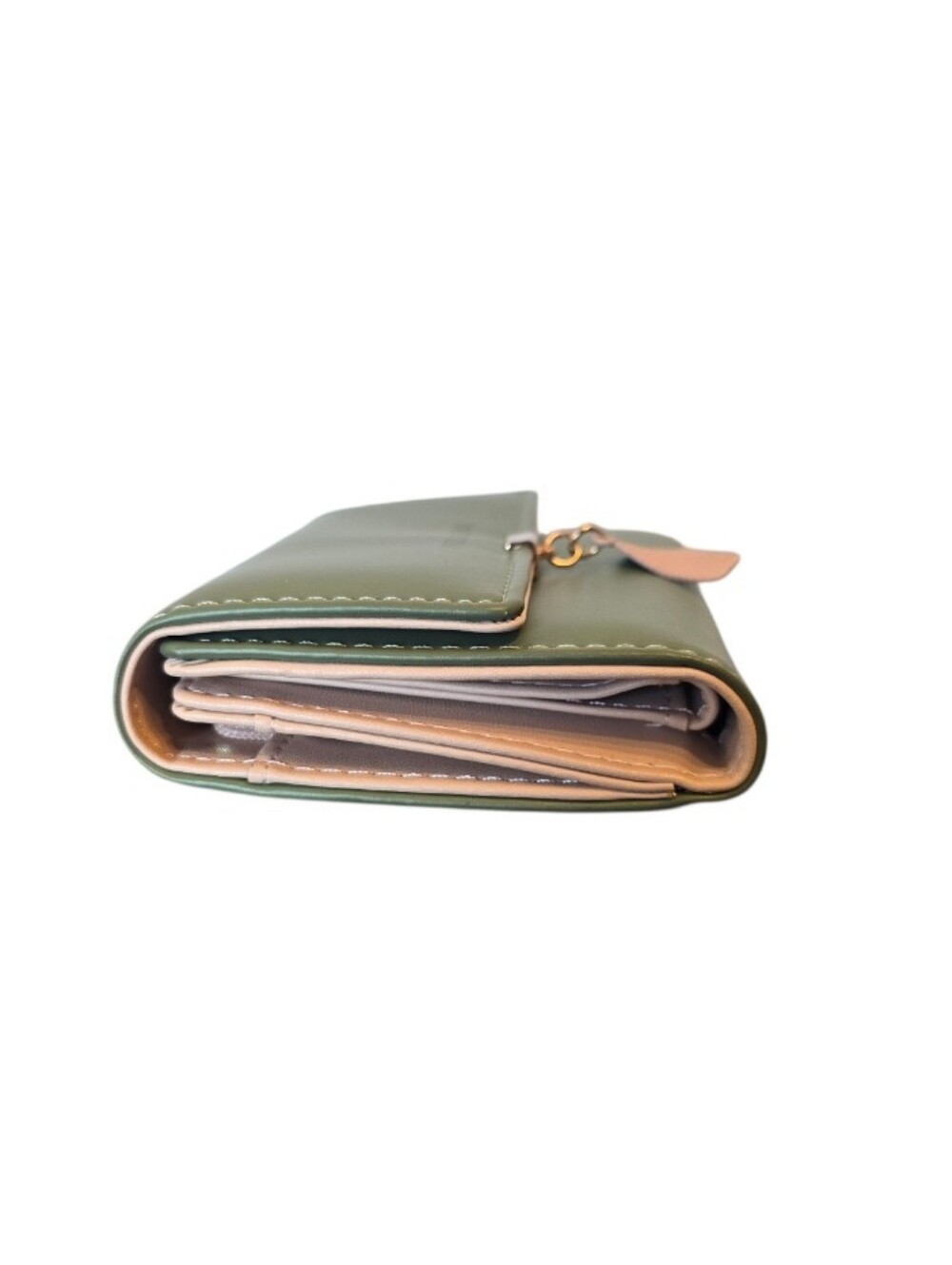 Roulens RFID Green Blush Pink Faux Leather Bifold Snap Wallet - Picture 9 of 12